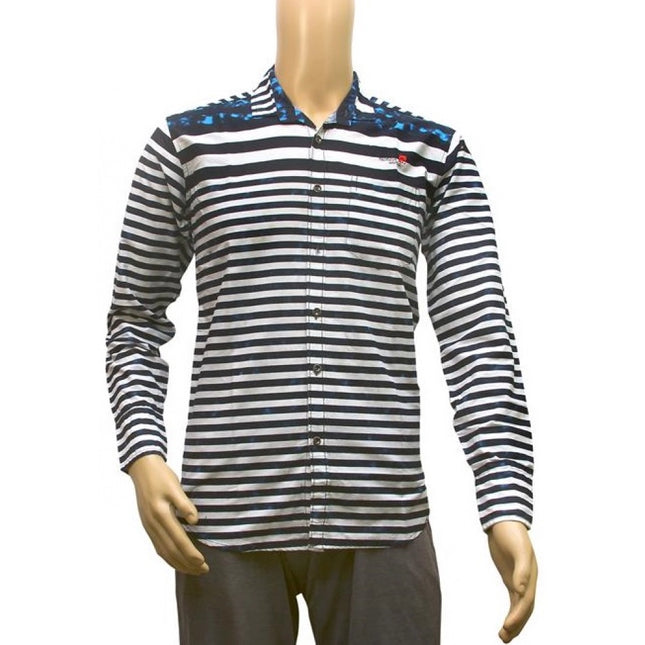 Rosolly Mens Cotton Casual Men Shirts (Blue, White, XS)