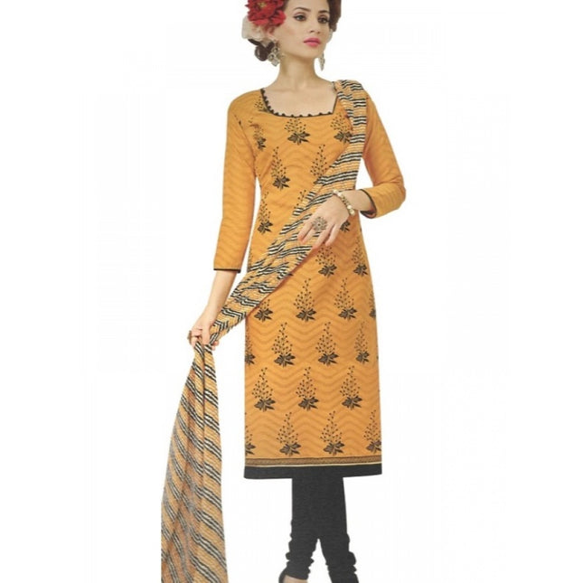 Rosolly Womens Cotton Regular Unstitched Salwar-Suit Material With Dupatta (Yellow, 2 mtr)