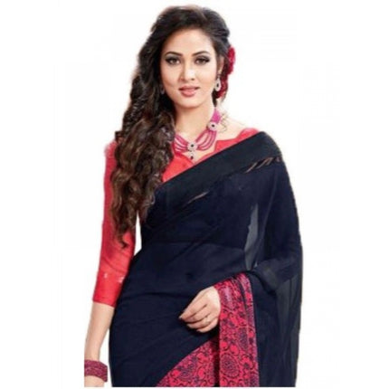 Rosolly Womens Georgette Digital Printed Saree (Navy Blue, 6.25 Mtr)