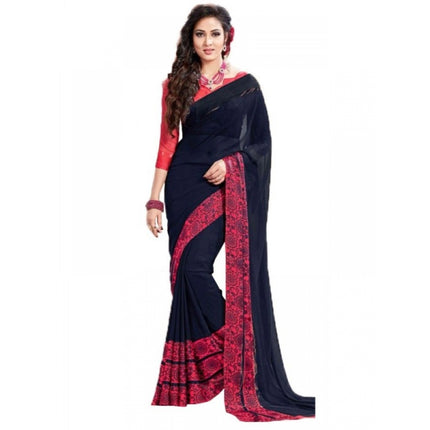 Rosolly Womens Georgette Digital Printed Saree (Navy Blue, 6.25 Mtr)