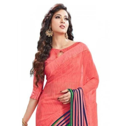 Rosolly Womens Geogrette Saree with Blouse Digital Printed Saree (Peach, 6.25 Mtr)