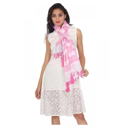 Rosolly Womens Viscose Straight Duppatta (Pink, Off White)