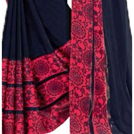 Rosolly Womens Georgette Digital Printed Saree (Navy Blue, 6.25 Mtr)