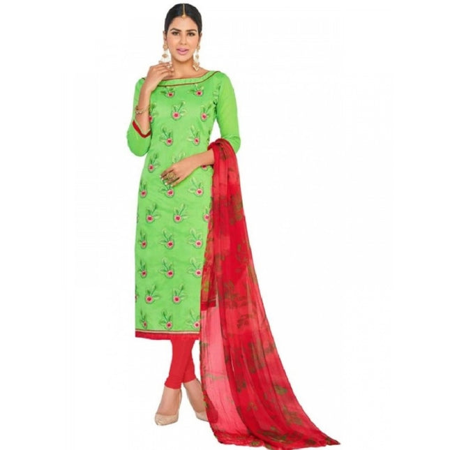 Rosolly Womens Chanderi Regular Unstitched Salwar-Suit Material With Dupatta (Green, Red, 2 mtr)