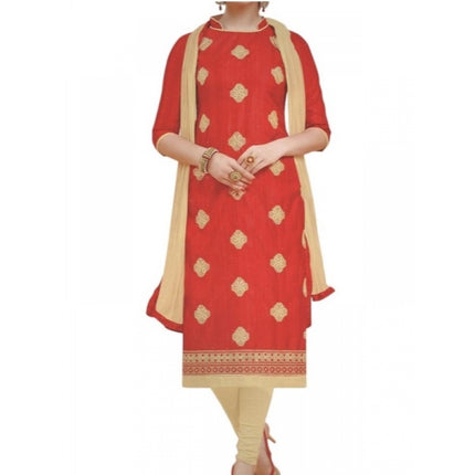 Rosolly Womens Cotton Regular Unstitched Salwar-Suit Material With Dupatta (Red, 2 mtr)