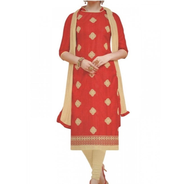 Rosolly Womens Cotton Regular Unstitched Salwar-Suit Material With Dupatta (Red, 2 mtr)
