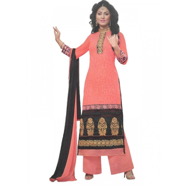 Rosolly Womens Cotton Regular Unstitched Salwar-Suit Material With Dupatta (Light Red, Black, )