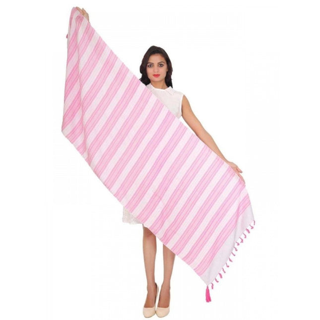Rosolly Womens Viscose Straight Duppatta (Pink, Off White)