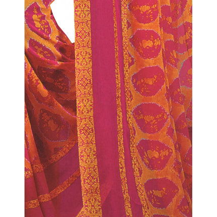 Rosolly Womens Georgette Digital Printed Saree (Dark Pink, Orange, 6.25 Mtr)
