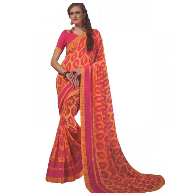Rosolly Womens Georgette Digital Printed Saree (Dark Pink, Orange, 6.25 Mtr)
