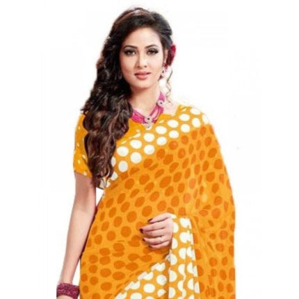 Rosolly Womens Geogrette Saree with Blouse Digital Printed Saree (Yellow, 6.25 Mtr)