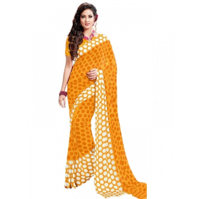 Rosolly Womens Geogrette Saree with Blouse Digital Printed Saree (Yellow, 6.25 Mtr)