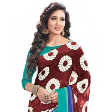 Rosolly Womens Geogrette Saree with Blouse Digital Printed Saree (Brown, 6.25 Mtr)