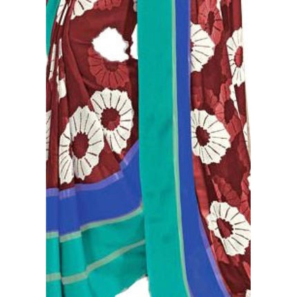 Rosolly Womens Geogrette Saree with Blouse Digital Printed Saree (Brown, 6.25 Mtr)