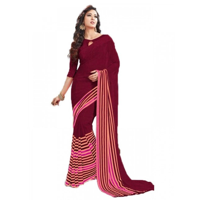 Rosolly Womens Geogrette Saree with Blouse Digital Printed Saree (Maroon, 6.25 Mtr)