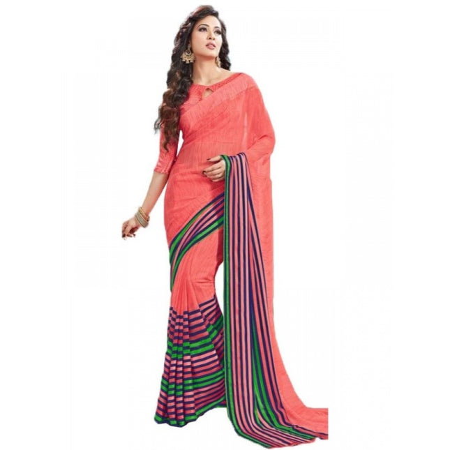 Rosolly Womens Geogrette Saree with Blouse Digital Printed Saree (Peach, 6.25 Mtr)