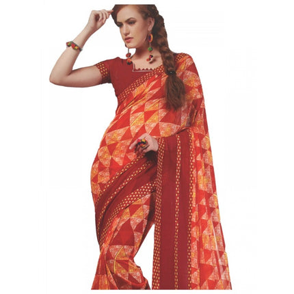 Rosolly Womens Georgette Digital Printed Saree (Red, 6.25 Mtr)