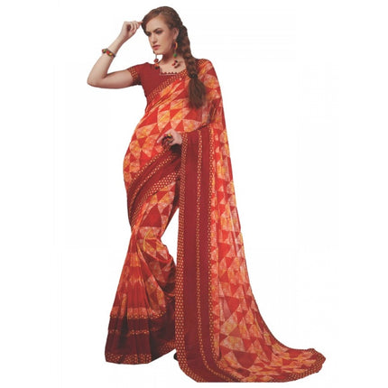 Rosolly Womens Georgette Digital Printed Saree (Red, 6.25 Mtr)