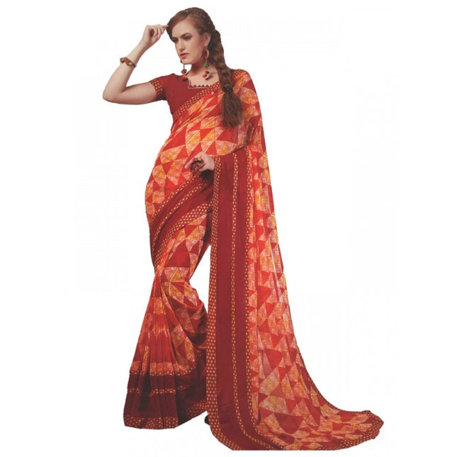 Rosolly Womens Georgette Digital Printed Saree (Red, 6.25 Mtr)