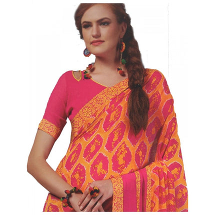 Rosolly Womens Georgette Digital Printed Saree (Dark Pink, Orange, 6.25 Mtr)