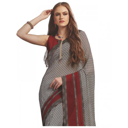 Rosolly Womens Georgette Digital Printed Saree (Grey, Red, 6.25 Mtr)