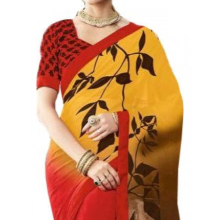 Rosolly Womens Georgette Digital Printed Saree (Red, Yellow, 6.25 Mtr)
