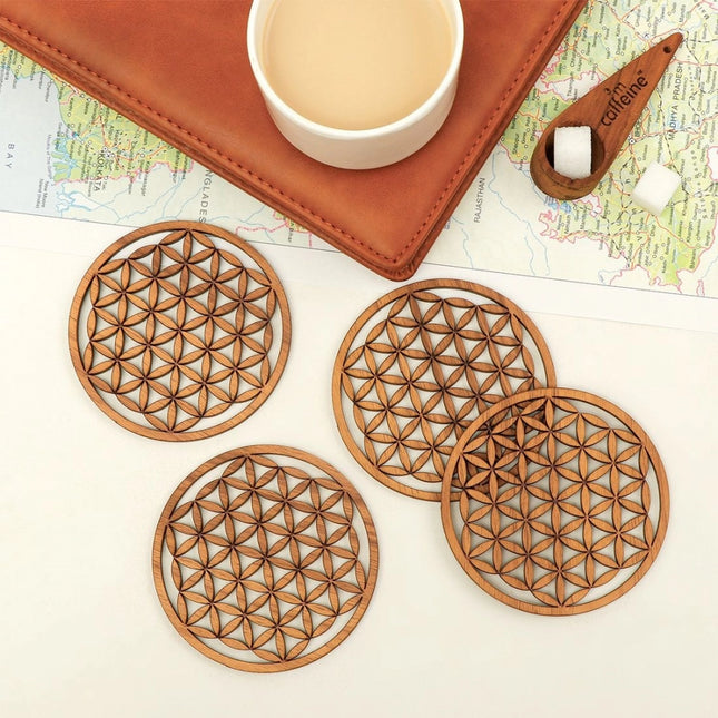 Rosolly Wooden Coasters for Tea Coffee (Set of 4)