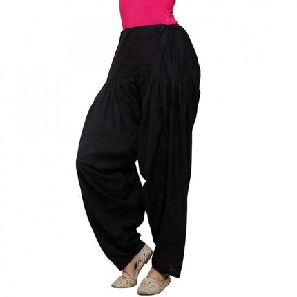 Rosolly Women's Cotton Solid Patiyala (Color:Black)