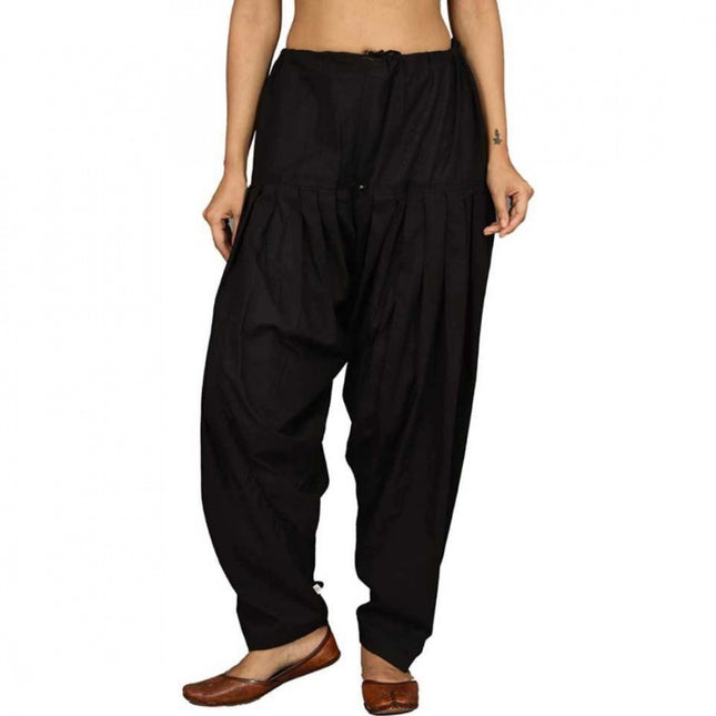 Rosolly Women's Cotton Solid Patiyala (Color:Black)