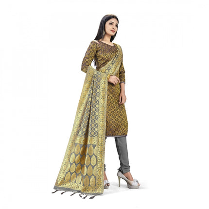 Rosolly Banarasi Silk Unstitched Salwar-Suit Material Premium Quality With Dupatta (Color: Black)