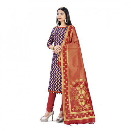 Rosolly Banarasi Silk Unstitched Salwar-Suit Material Premium Quality With Dupatta (Color: Navy Blue)