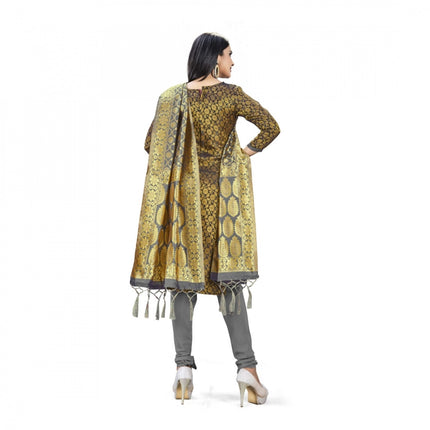 Rosolly Banarasi Silk Unstitched Salwar-Suit Material Premium Quality With Dupatta (Color: Black)