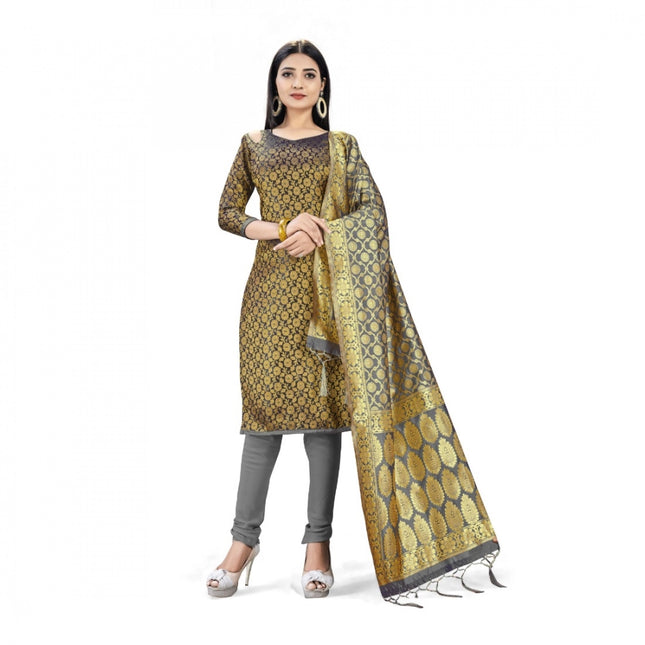 Rosolly Banarasi Silk Unstitched Salwar-Suit Material Premium Quality With Dupatta (Color: Black)