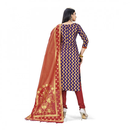 Rosolly Banarasi Silk Unstitched Salwar-Suit Material Premium Quality With Dupatta (Color: Navy Blue)