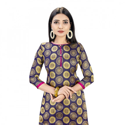 Rosolly Banarasi Silk Unstitched Salwar-Suit Material Premium Quality With Dupatta (Color: Navy Blue)