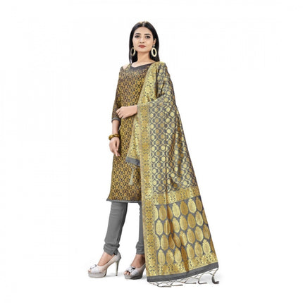 Rosolly Banarasi Silk Unstitched Salwar-Suit Material Premium Quality With Dupatta (Color: Black)