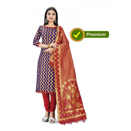 Rosolly Banarasi Silk Unstitched Salwar-Suit Material Premium Quality With Dupatta (Color: Navy Blue)