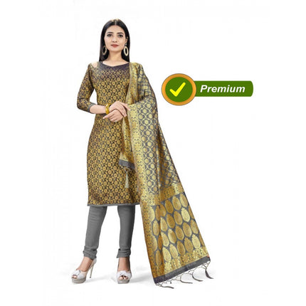 Rosolly Banarasi Silk Unstitched Salwar-Suit Material Premium Quality With Dupatta (Color: Black)