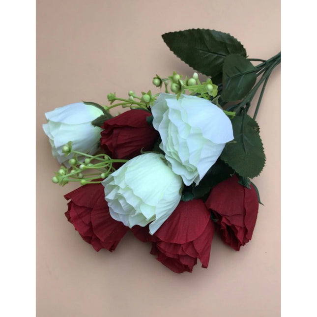 Rosolly Artificial Rose Flowers Bunch Bouquet Of 7 Roses For Home Decoration (Color: Multi, Material: Silk Polyester)