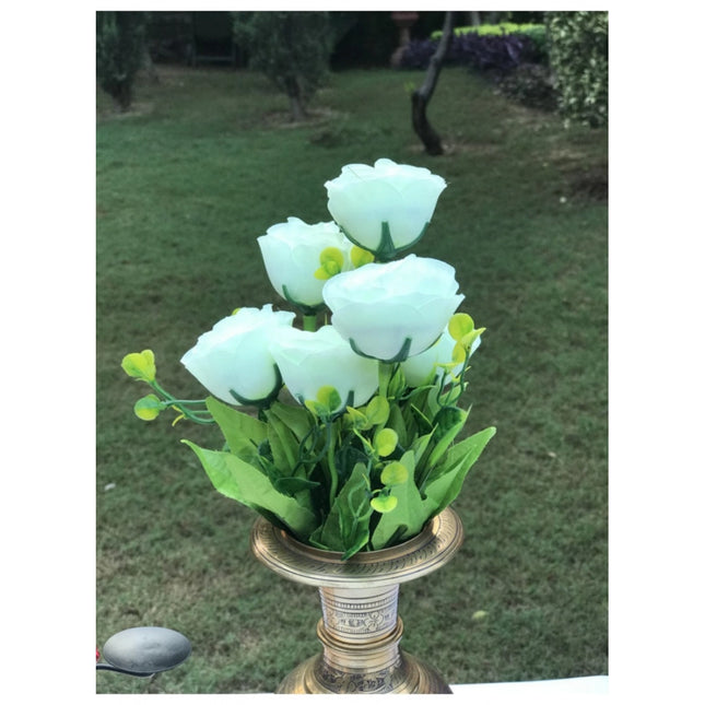 Rosolly Artificial Flowers Bunch Bouquet Of 6 Garden Roses For Home Decoration (Color: White, Material: Silk Polyester)