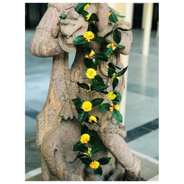 Rosolly Artificial Sunflower Vine Creeper With Big Green Leaves And 11 Sunflowers For Home Decoration (Color: Yellow, Material: Silk Polyester)
