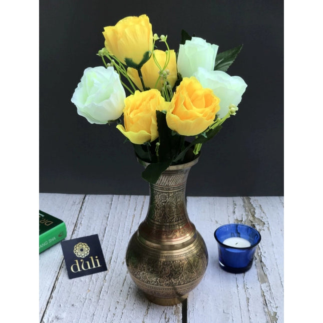 Rosolly Artificial Rose Flowers Bunch Bouquet Of 7 Roses For Home Decoration (Color: Yellow, Material: Silk Polyester)