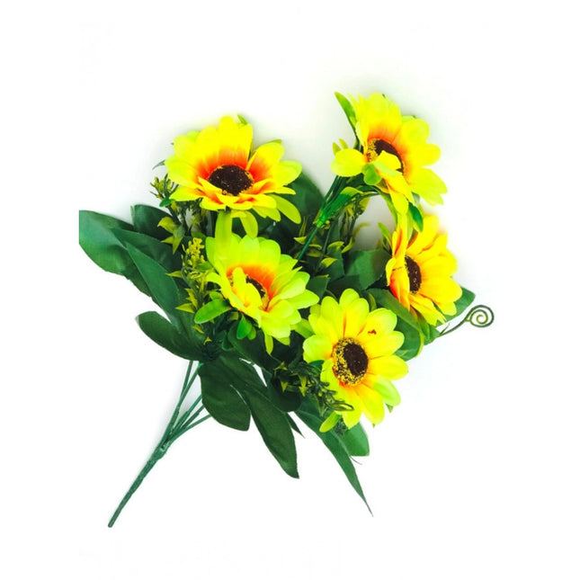 Rosolly Artificial Flowers Bunch Bouquet Of 5 Sunflowers For Home Decoration (Color: Yellow, Material: Silk Polyester)