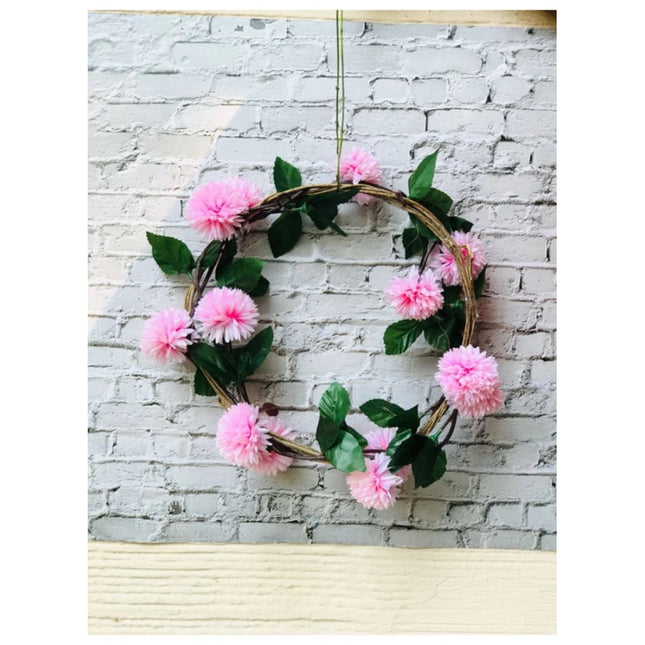 Rosolly Artificial Light Pink Chrysanthemum Dahlia Flower Vine Creeper With Big Green Leaves For Home Decoraton (Color: LightPink, Material: Silk Polyester)