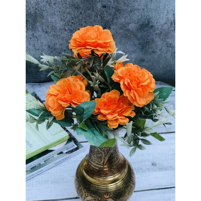 Rosolly Artificial Flowers Bunch Bouquet Of 5 Marigold Genda Flowers For Home Decoration (Color: Yellow, Material: Silk Polyester)