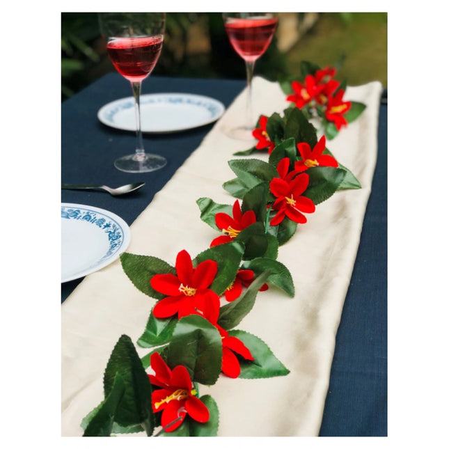 Rosolly Artificial Lily Flower Vine Creeper With Big Green Leaves And 22 Lily Flowers For Home Decoraton (Color: Red, Material: Silk Polyester)