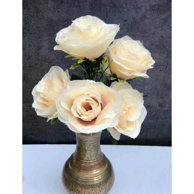 Rosolly Artificial Flowers Bunch Bouquet Of 5 Champagne Roses For Home Decoration (Color: Cream, Material: Silk Polyester)