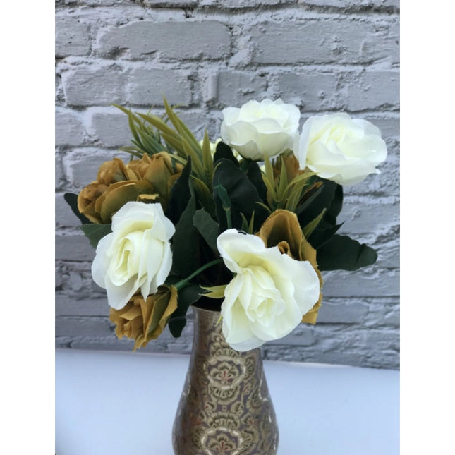 Rosolly Artificial Flowers Bunch Bouquet Of 10 Garden Roses For Home Decoration (Color: Multi, Material: Silk Polyester)