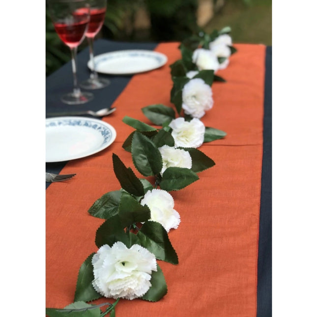 Rosolly Artificial White Carnation Flower Vine Creeper With Big Green Leaves (Color: White, Material: Silk Polyester)