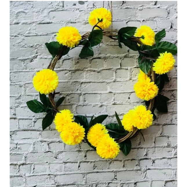 Rosolly Artificial Yellow Chrysanthemum Dahlia Flower Vine Creeper With Big Green Leaves For Home Decoraton (Color: Yellow, Material: Silk Polyester)